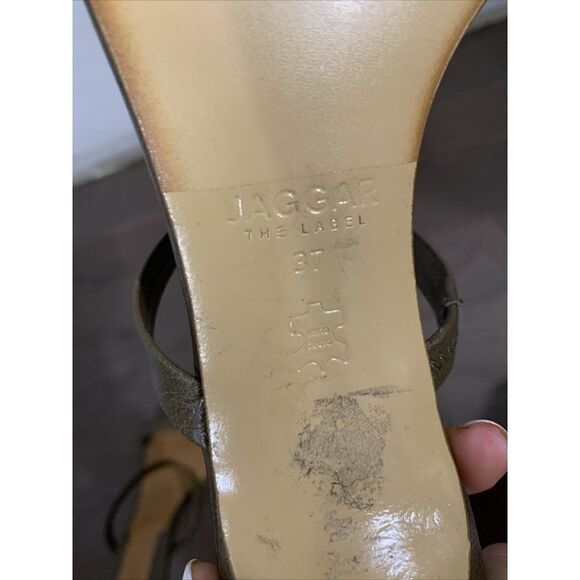 Jaggar The Label Solid Seaweed Green Slip On Leather Medium Heel Sandals 7 - Picture 6 of 6